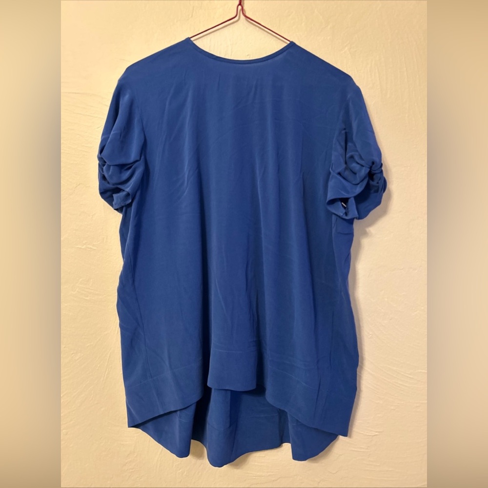 Equipment Silk Short Sleeve Pleated Blouse Top Sz S Blue